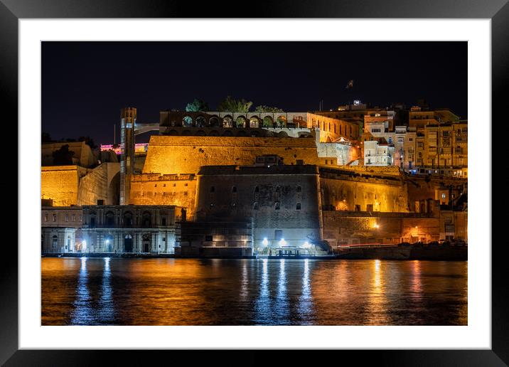 Old City Of Valletta In Malta By Night Framed Mounted Print by Artur Bogacki