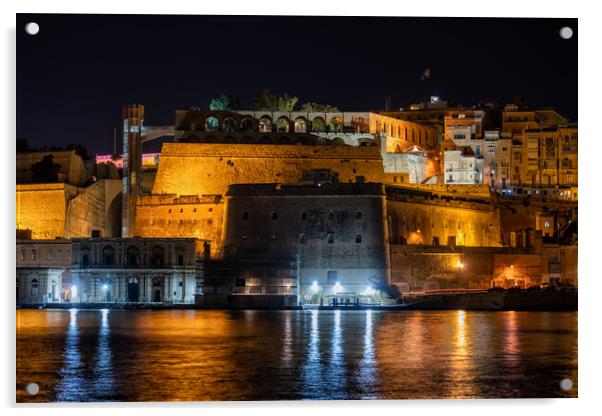 Old City Of Valletta In Malta By Night Acrylic by Artur Bogacki