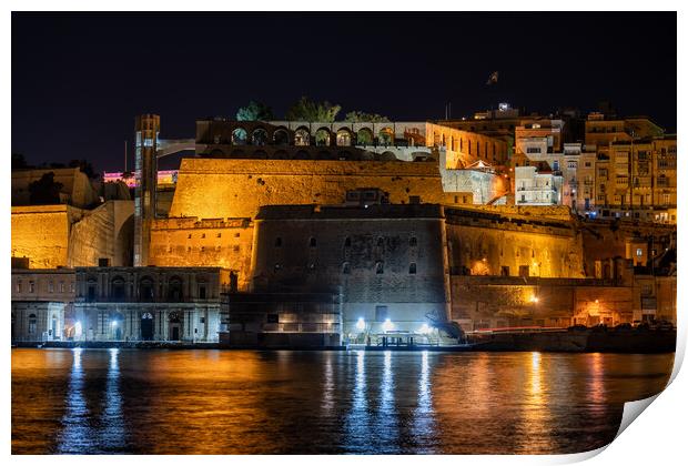 Old City Of Valletta In Malta By Night Print by Artur Bogacki
