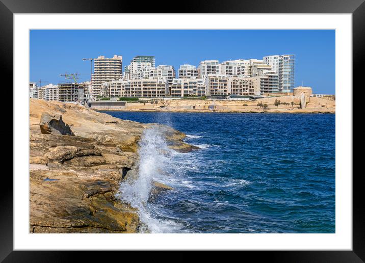 Sliema Town Skyline And Sea Shore In Malta Framed Mounted Print by Artur Bogacki