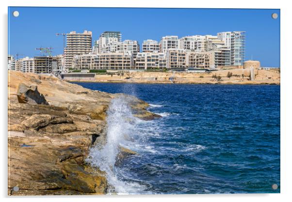 Sliema Town Skyline And Sea Shore In Malta Acrylic by Artur Bogacki
