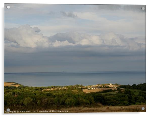 Fairlight village and a distant Dungeness. Acrylic by Mark Ward