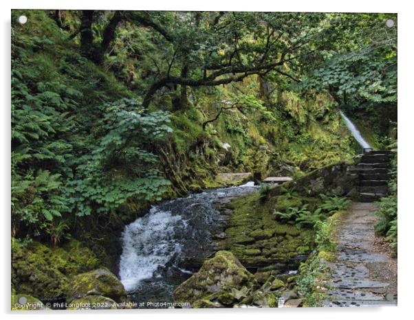 Ceunant Mawr Waterfall Llanberis Snowdonia  Acrylic by Phil Longfoot