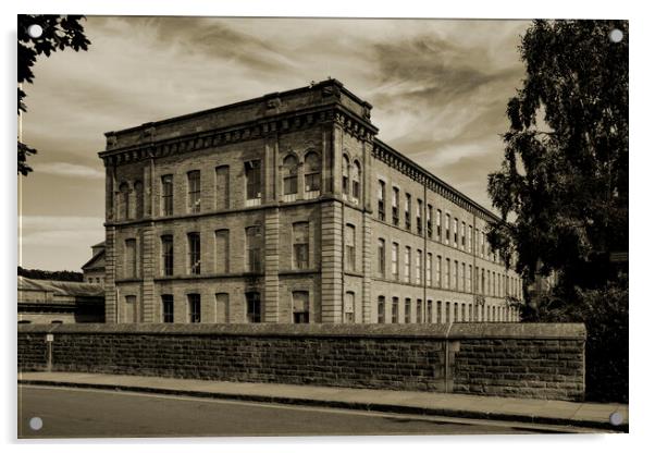 1853 Mill Building Saltaire Sepia Acrylic by Glen Allen