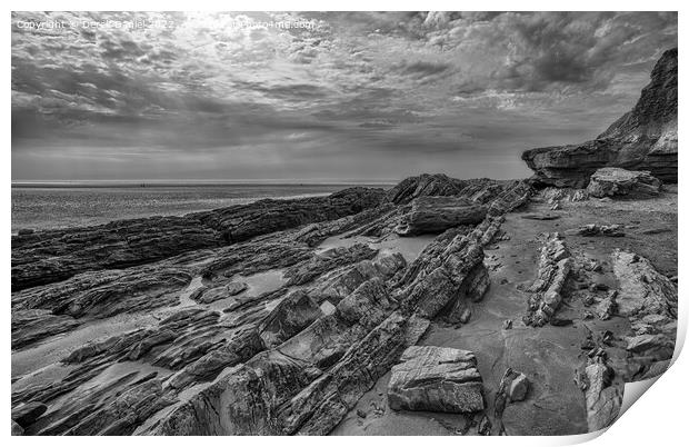 Rocks on Saunton Sands (mono) Print by Derek Daniel