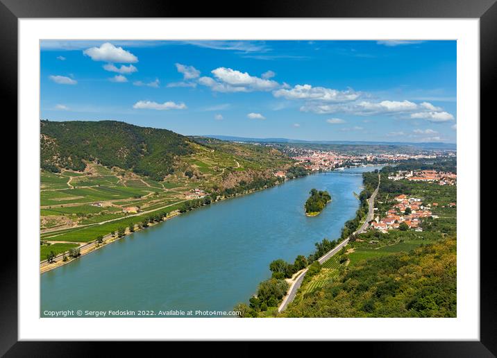 View of the Danube river in the Wachau and Krems town on the horizon. Lower Austria. Framed Mounted Print by Sergey Fedoskin