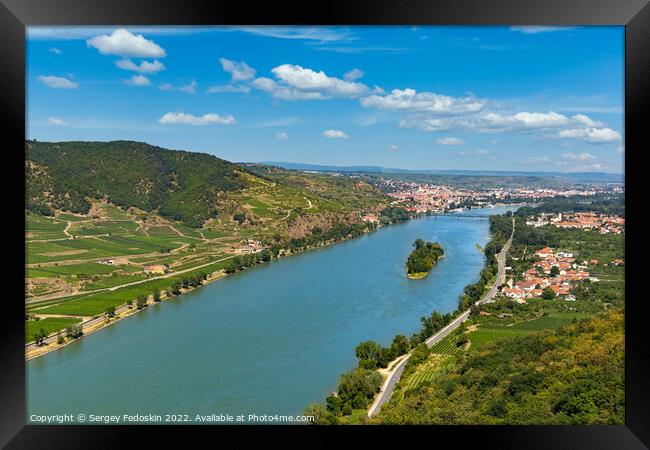 View of the Danube river in the Wachau and Krems town on the horizon. Lower Austria. Framed Print by Sergey Fedoskin