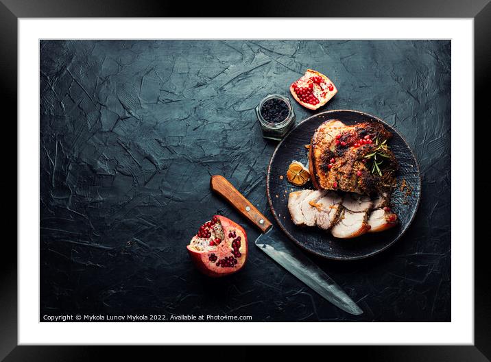 Baked pork belly with herbs, space for text Framed Mounted Print by Mykola Lunov Mykola