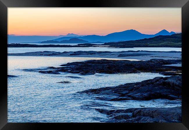 Sanna Bay at Sunset Framed Print by Derek Beattie