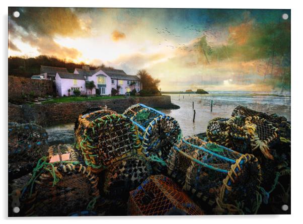The Pink Cottage Bude  Acrylic by Anthony McGeever