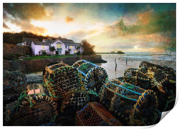 The Pink Cottage Bude  Print by Anthony McGeever