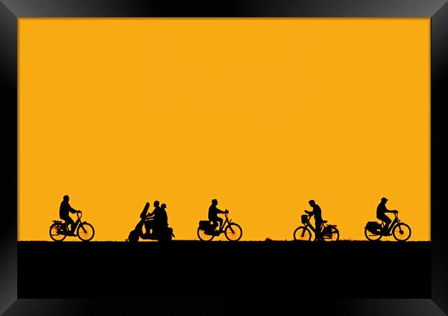 Cyclists and Scooter Silhouette Framed Print by Arterra 