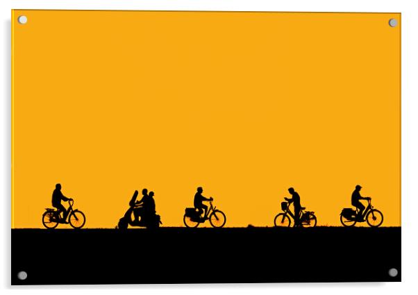 Cyclists and Scooter Silhouette Acrylic by Arterra 