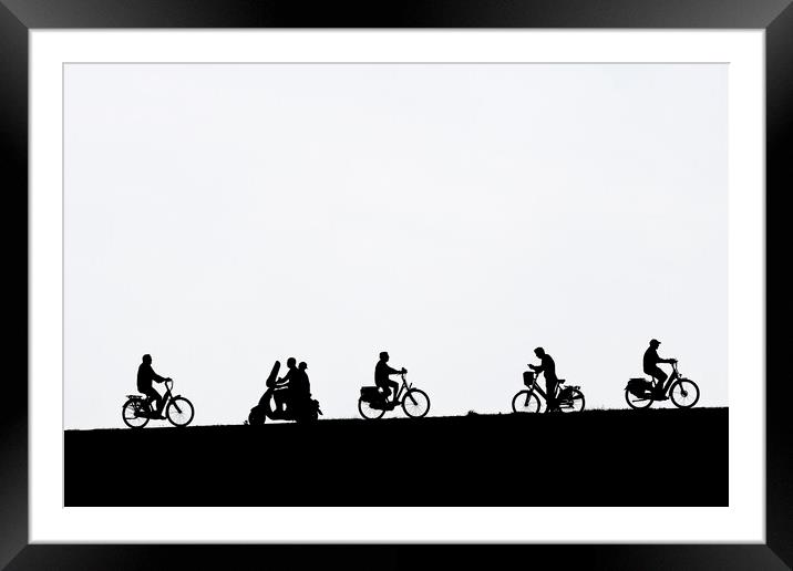Cyclists and Scooter Framed Mounted Print by Arterra 