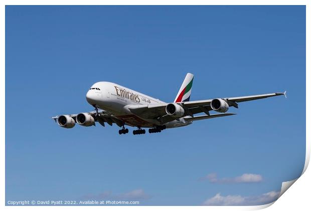 Emirates Airbus A380 Print by David Pyatt