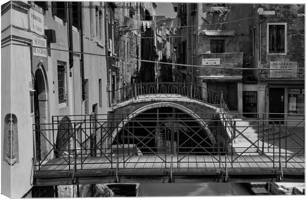 Small Canal in Venice - Monochrome Canvas Print by Jim Jones