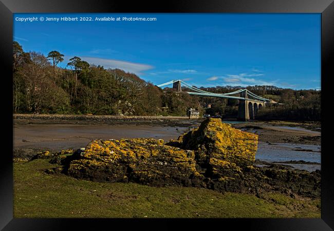 Looking across to the Menai Bridge Isle of Anglesey Framed Print by Jenny Hibbert