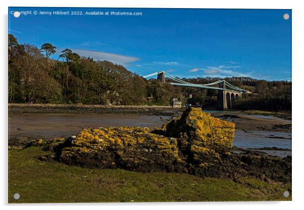 Looking across to the Menai Bridge Isle of Anglesey Acrylic by Jenny Hibbert