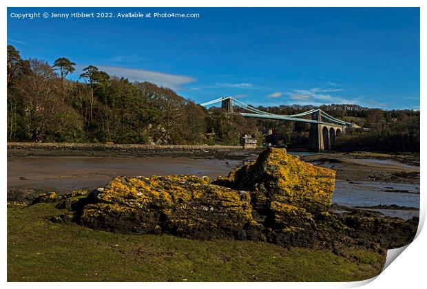 Looking across to the Menai Bridge Isle of Anglesey Print by Jenny Hibbert