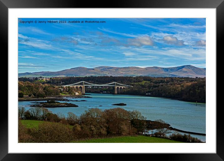 Menai Bridge spanning over the Menai Strait Isle of Anglesey North Wales Framed Mounted Print by Jenny Hibbert
