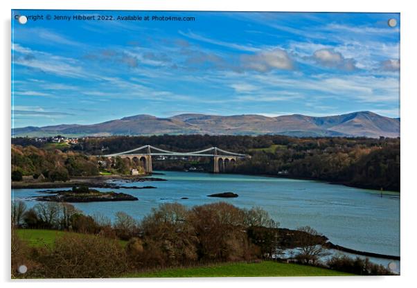 Menai Bridge spanning over the Menai Strait Isle of Anglesey North Wales Acrylic by Jenny Hibbert