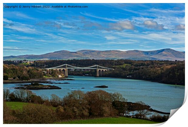 Menai Bridge spanning over the Menai Strait Isle of Anglesey North Wales Print by Jenny Hibbert