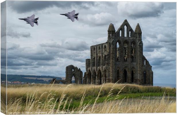 Majestic F15 Eagle Jet Over Whitby Canvas Print by Alison Chambers