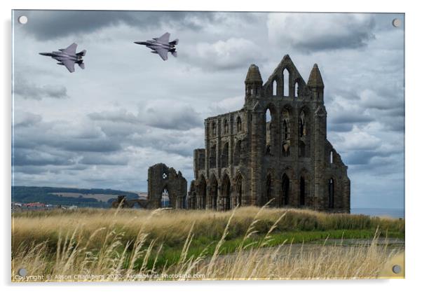 Majestic F15 Eagle Jet Over Whitby Acrylic by Alison Chambers