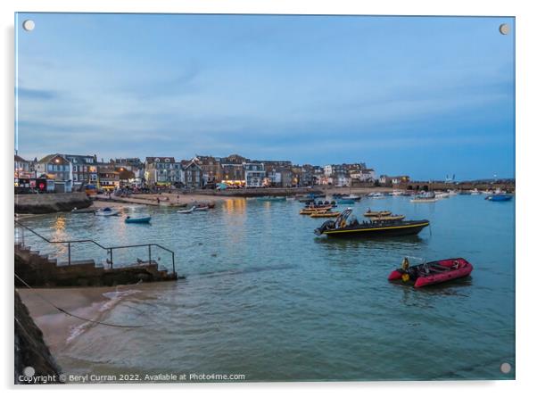 Serene Evening Stroll in St Ives Harbour Acrylic by Beryl Curran