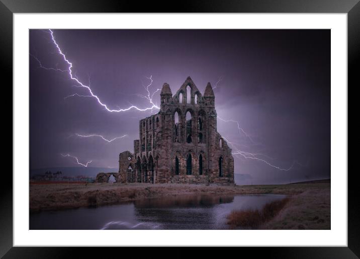 Whitby Abbey Storm Framed Mounted Print by J Biggadike