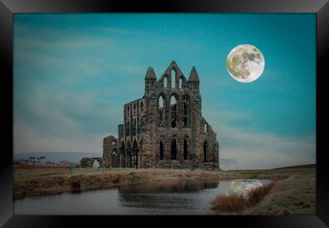 Whitby Abbey Super Moon Framed Print by J Biggadike