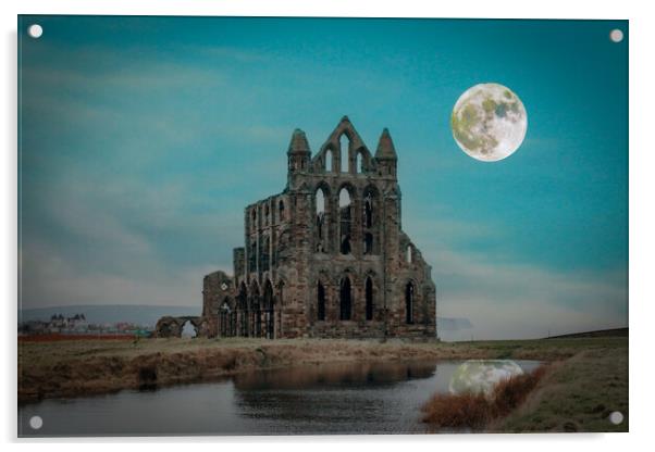 Whitby Abbey Super Moon Acrylic by J Biggadike