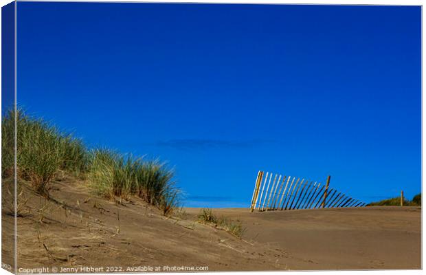 Fence on sand dune at Barmouth beach, Gwynedd Canvas Print by Jenny Hibbert