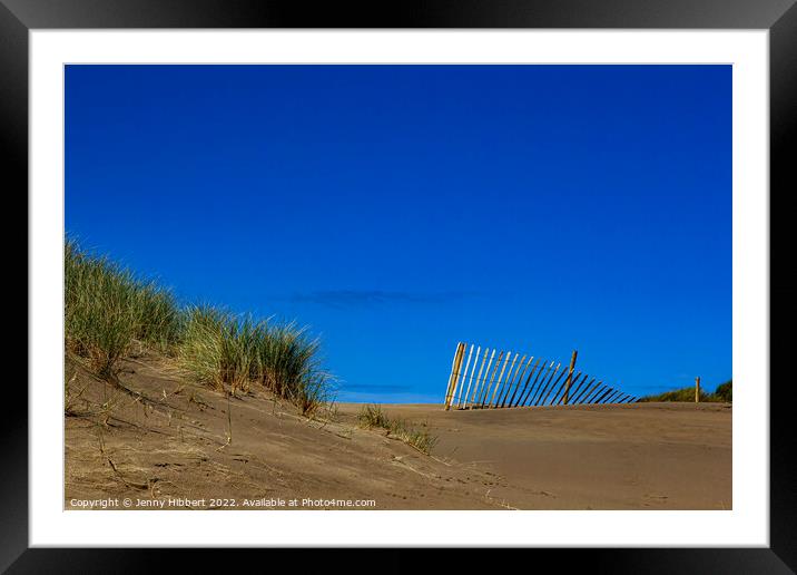 Fence on sand dune at Barmouth beach, Gwynedd Framed Mounted Print by Jenny Hibbert