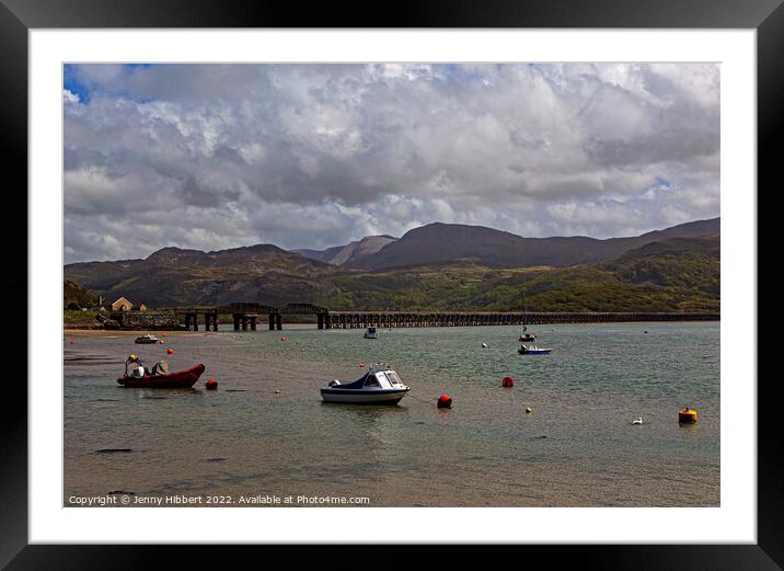 Harbour Barmouth with the bridge & mountains Framed Mounted Print by Jenny Hibbert