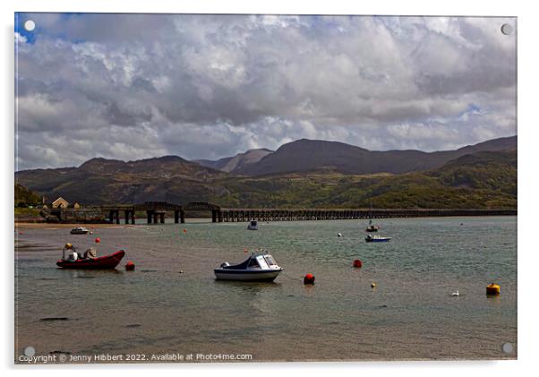 Harbour Barmouth with the bridge & mountains Acrylic by Jenny Hibbert