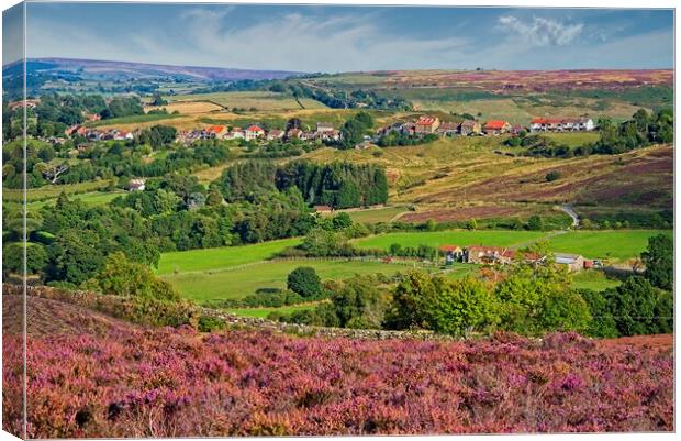 Castleton Village in Heather, Yorkshire Moors Canvas Print by Martyn Arnold