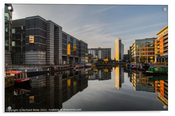 A calm Sunday morning Leeds Dock Acrylic by Richard Perks