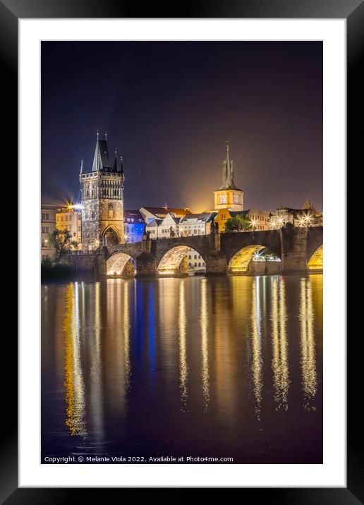 Charles Bridge and Old Town Bridge Tower by night Framed Mounted Print by Melanie Viola
