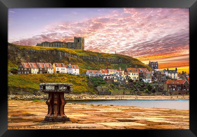 Whitby Harbour From East Pier Framed Print by Alison Chambers