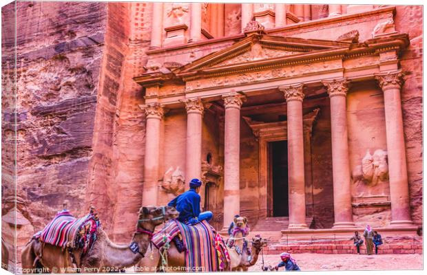 Rose Pink Red Treasury Afternoon Camels Petra Jordan  Canvas Print by William Perry