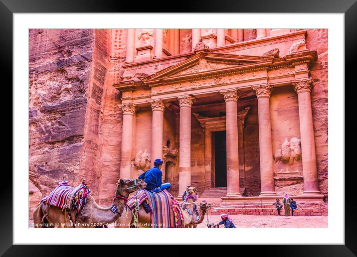 Rose Pink Red Treasury Afternoon Camels Petra Jordan  Framed Mounted Print by William Perry