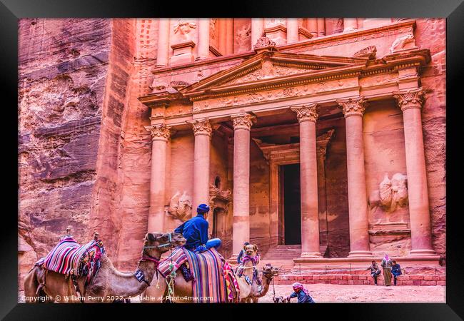 Rose Pink Red Treasury Afternoon Camels Petra Jordan  Framed Print by William Perry