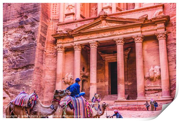 Rose Pink Red Treasury Afternoon Camels Petra Jordan  Print by William Perry
