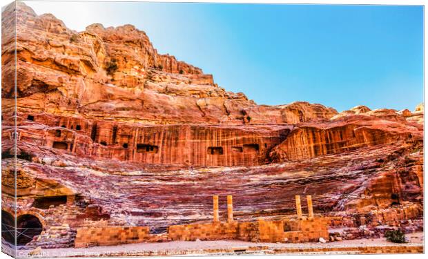 Red Carved Amphitheater Theatre Siq Petra Jordan  Canvas Print by William Perry