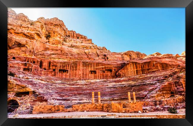 Red Carved Amphitheater Theatre Siq Petra Jordan  Framed Print by William Perry