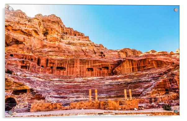 Red Carved Amphitheater Theatre Siq Petra Jordan  Acrylic by William Perry
