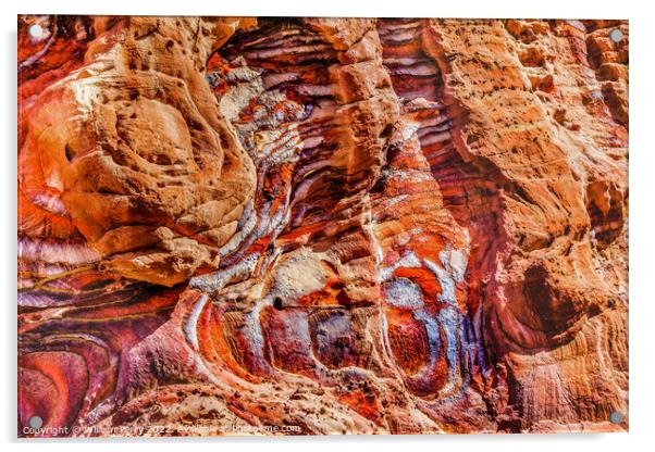 Red Rock Abstract Near Royal Tombs Petra Jordan Acrylic by William Perry