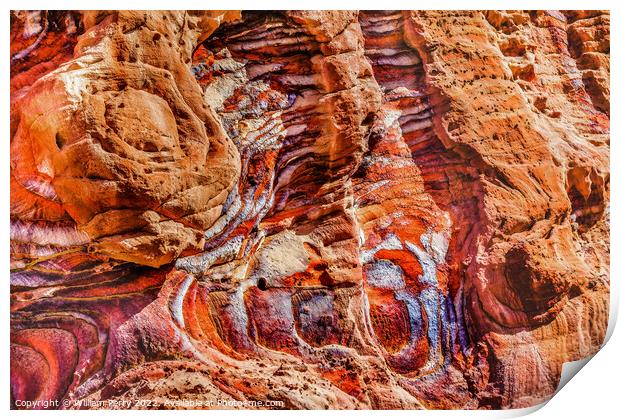 Red Rock Abstract Near Royal Tombs Petra Jordan Print by William Perry