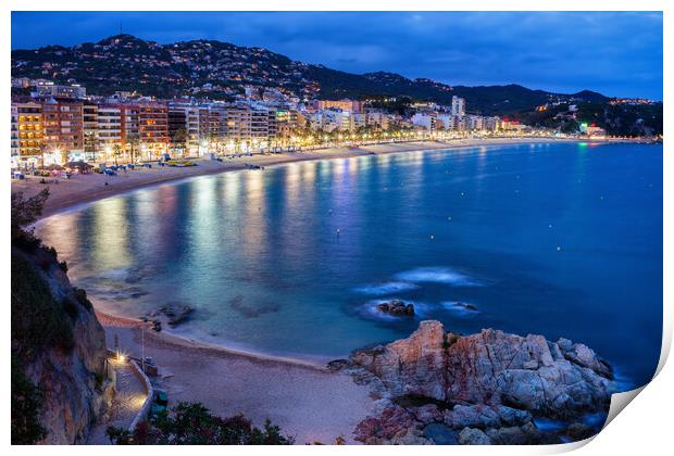 Resort Town of Lloret de Mar at Night Print by Artur Bogacki